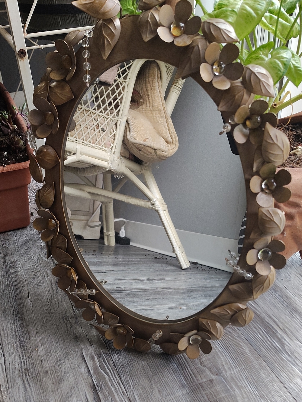 PartyLite Bronze Floral Oval Wall Mirror with Crystal Accents